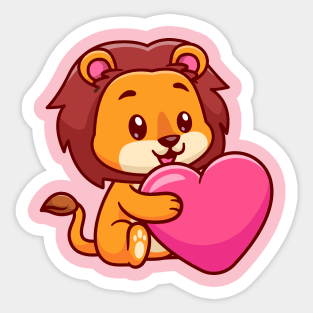 Cute Lion Hug Love Heart Cartoon Sticker